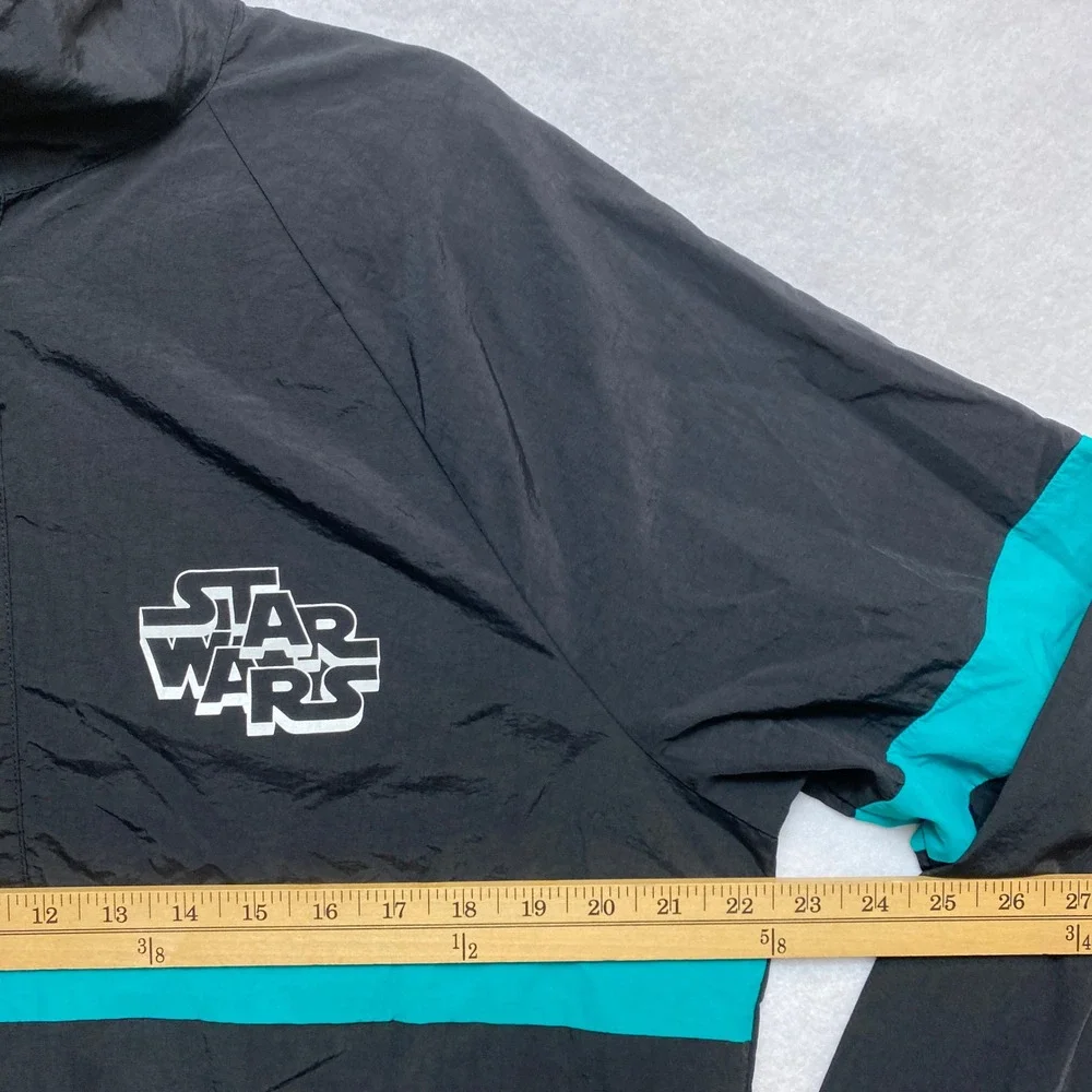 Star Wars Jacket Mens Medium Black Teal Rebel Leader Pullover Neon